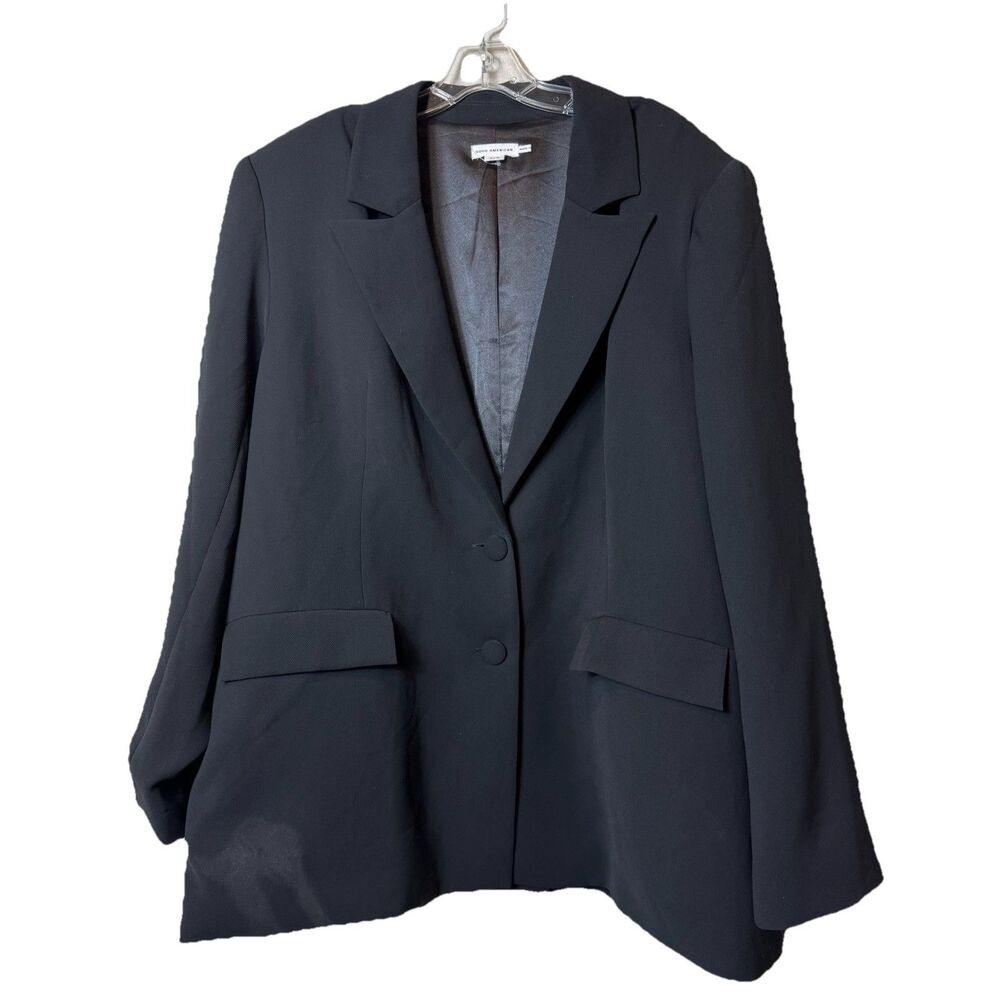 Good American Drapey Boyfriend Blazer Shoulder Pads 2 Button Womens Sz 5/6 Black